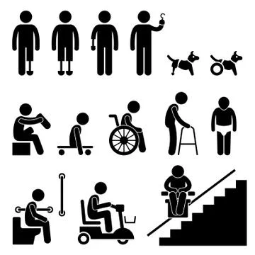 Amputee Handicap Disable Man Tool Equipment Stick Figure Pictogram Icon Stock-Illustration