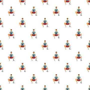 Amputee man exercising with kettlebell seamless pattern Stock Illustration