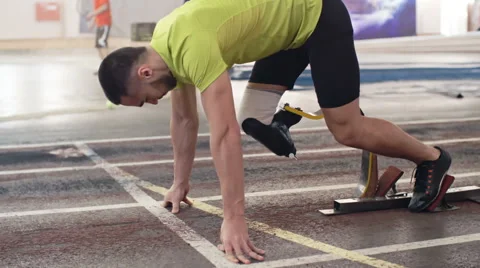 Amputee Runner Starting a Race Stock Footage 62057343