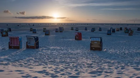 Amrum, Germany, sunset: Time lapse video at the beach of Amrum island, 4k Stock Footage 319954046