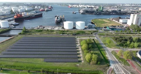 Amsterdam, 23th of april 2022, The Netherlands. Solar panel field, electric Stock Footage 196694553