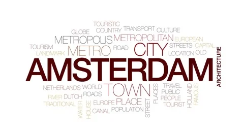 Amsterdam animated word cloud, text design animation. Kinetic typography. Stock Footage 75576635