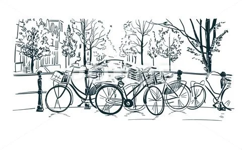Amsterdam bicycles vector illustration sketch line sketch Stock Illustration