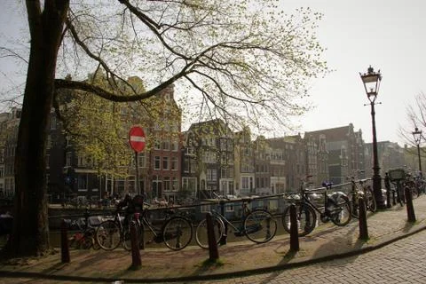Amsterdam Bikes on Canal Stock Photos