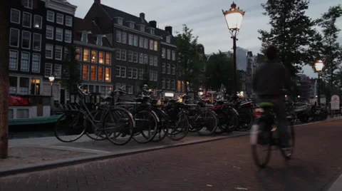 Amsterdam bikes at night Stock Footage 39885061