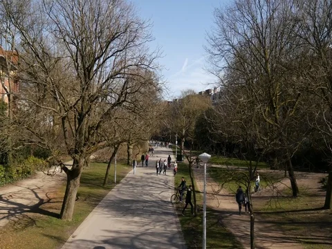Amsterdam Biking through Vondelpark Stock Footage 75074361