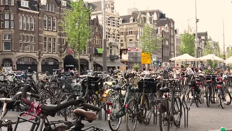 Amsterdam, bycicles park Stock Footage 77256781