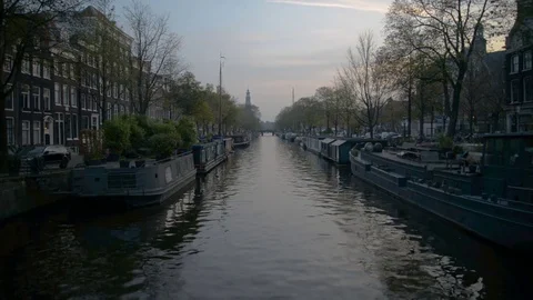 Amsterdam canal Hyper lapse Time lapse. This tower is located close to central Stock Footage 82181456