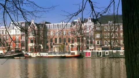 Amsterdam canal pan (HD) Stock Footage 683093