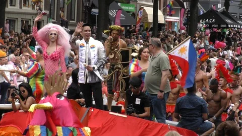 Amsterdam Canal Pride 2019 compilation Stock Footage 128398332