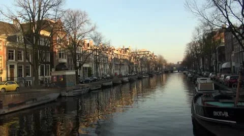 Amsterdam Canal at Sunset Stock Footage 8983837
