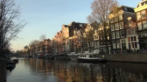 Amsterdam Canal at Sunset Stock Footage 8983844