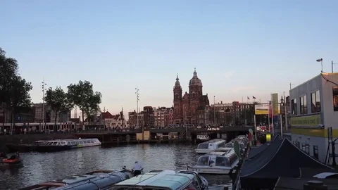 Amsterdam canal at the sunset Stock Footage 77256100