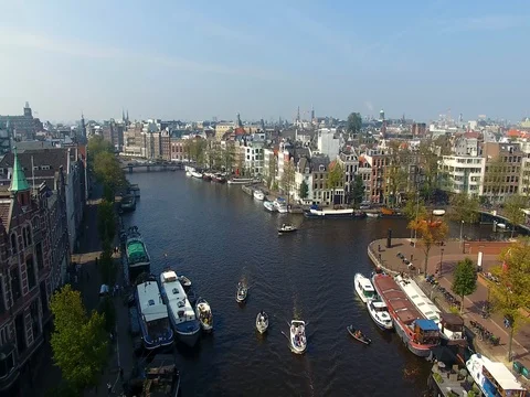 Amsterdam canal, view from above Stock Footage 80419442