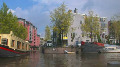 Amsterdam canal view Stock Footage