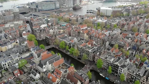 Amsterdam canals from above Stock Footage 157735361