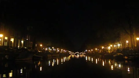 Amsterdam canals by night Stock Footage 41686449