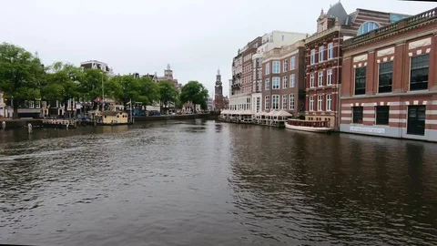 Amsterdam canals with sailing ship Stock Footage 97651009