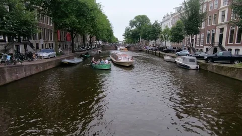 Amsterdam canals with sailing ship Stock Footage 97651307