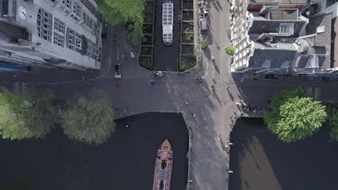 Amsterdam canals top down view from ascending drone Stockbeeldmateriaal 222838258