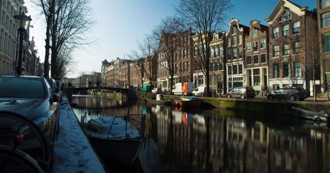 Amsterdam Canals in Winter, 4K Timelapse Netherlands Video stock 72736684