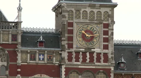 Amsterdam Centraal Station Clock Stock Footage 52917908