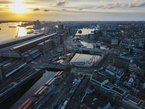 Amsterdam Centraal Sunset Stock Photos