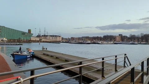 Amsterdam central and Ij river top view Stock Footage 258294336