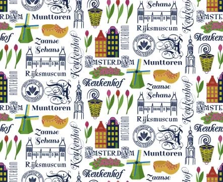 Amsterdam city pattern flat color design 스톡 일러스트
