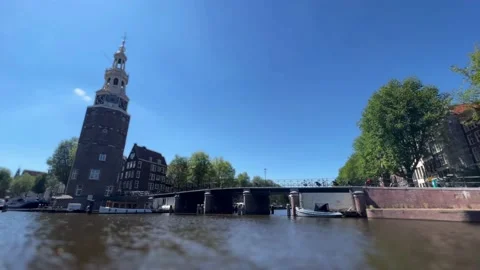 Amsterdam Clock Tower Bridge, Tilt Shift Lens Stock Footage 235062480