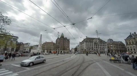Amsterdam Dam square time lapse UHD Stockbeeldmateriaal 50350642