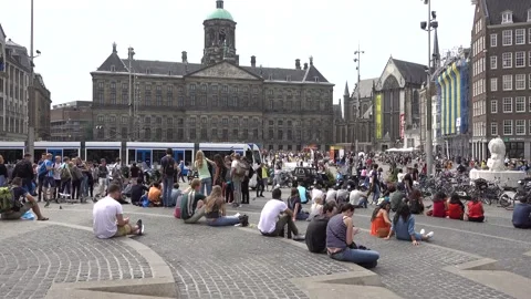 Amsterdam Dam square view of the Royal Palace. Stock Footage 132559354