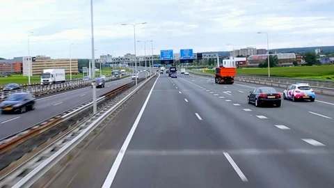 Amsterdam Industrial Zone From Window at Double-Decker Bus Stock Footage 72220492