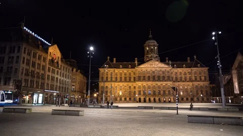 Amsterdam Lock down during the Corona virus the Dam Stock Footage 126997249