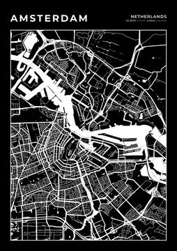 Amsterdam Map Wall Art Frame, Cartography Map Print, City Layout Map Stock Illustration