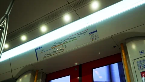 Amsterdam Metro Route Map Above Train Doors Interior 4K Stock Footage 336296052