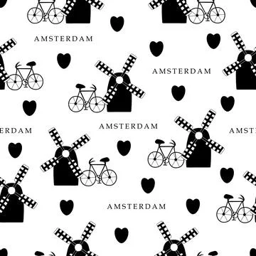 Amsterdam, monochrome seamless pattern Stock Illustration