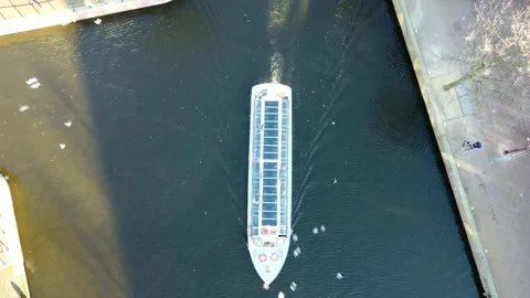 Amsterdam, Netherlands Excursion River Boat, Canal, Bridge. Drone City flight Stock Footage 227063192