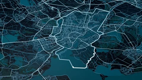 Amsterdam The Netherlands Glowing Digital Map Animation 4K Stock Footage 337846187
