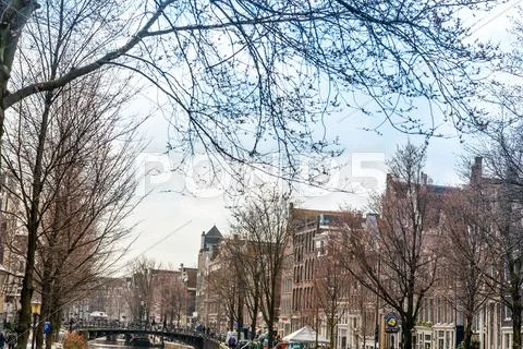 Amsterdam, Netherlands - March 31, 2016 : Beautiful street view of Traditiona Stock Photos