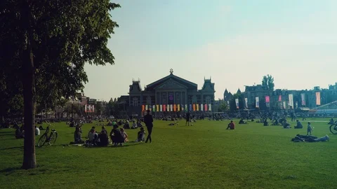Amsterdam, Netherlands. Museumplein at sunset Stock Footage 116193032