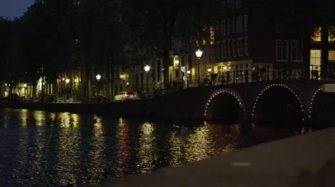 Amsterdam by night canal Stock Footage 67718971