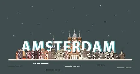Amsterdam at night poster Stock Illustration