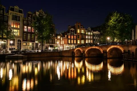 Amsterdam night view Stock Photos