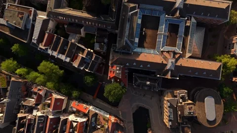 Amsterdam Oblique Drone Orbit Over Canal Houses With Red Tile Rooftops Stock Footage 337598792