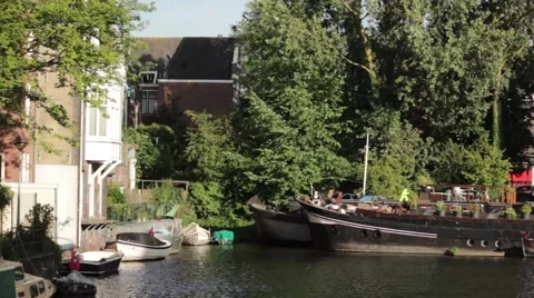Amsterdam quiet canal corner Stock-Footage 66777370