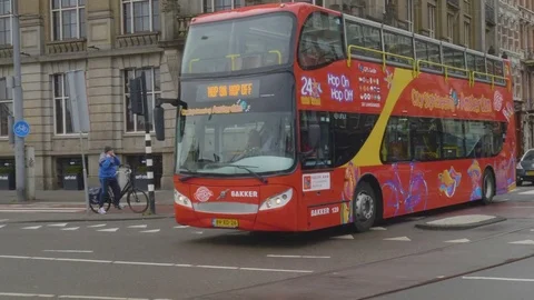 Amsterdam, red bus passing Stock Footage 85322543