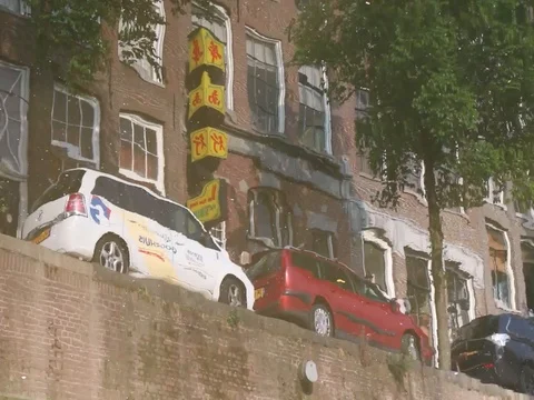 Amsterdam - reflected street scene Stock Footage 80595678