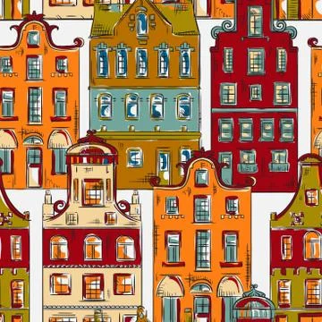 Amsterdam. Seamless pattern with old historic buildings Stock Illustration