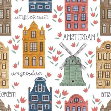 Amsterdam. Seamless pattern with old historic  architecture Stock Illustration